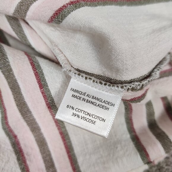 My STYLE Women's Shirt Size M Striped White Green Tie Cotton Viscose Casual Chic - Picture 5 of 8